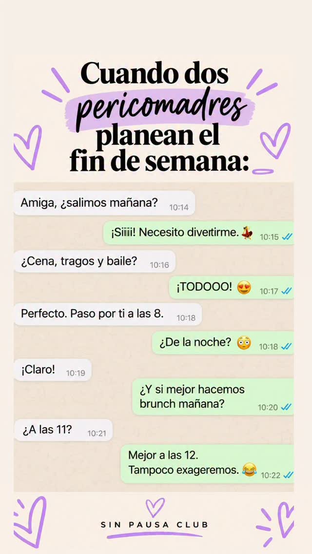 😂💜 ¡PERICOMADRES, ES VIERNES!

Una quiere salir, bailar, tomarse unos traguitos y recuperar la vida social… 💃🍸

Pero después recuerda que a las 8 de la noche ya está en pijama, desmaquillada y considerando seriamente irse a dormir. 😂

Porque después de los 40 y 50, una sigue teniendo espíritu fiestero… ¡pero con horario de oficina! 🤣

🥂 Y seamos sinceras, un buen brunch con las amigas, chisme actualizado y cafecito también cuenta como vida nocturna… ¡si se alarga lo suficiente! ☕️

😂 Confiesen, pericomadres: ¿son del team FIESTA hasta las 3 AM 💃 o del team BRUNCH a las 12 🥐?

👇 Etiqueta a esa amiga con la que siempre haces planes que nunca se cumplen.

#Pericomadres #HumorFemenino #MujeresDe40 #SinPausaClub
