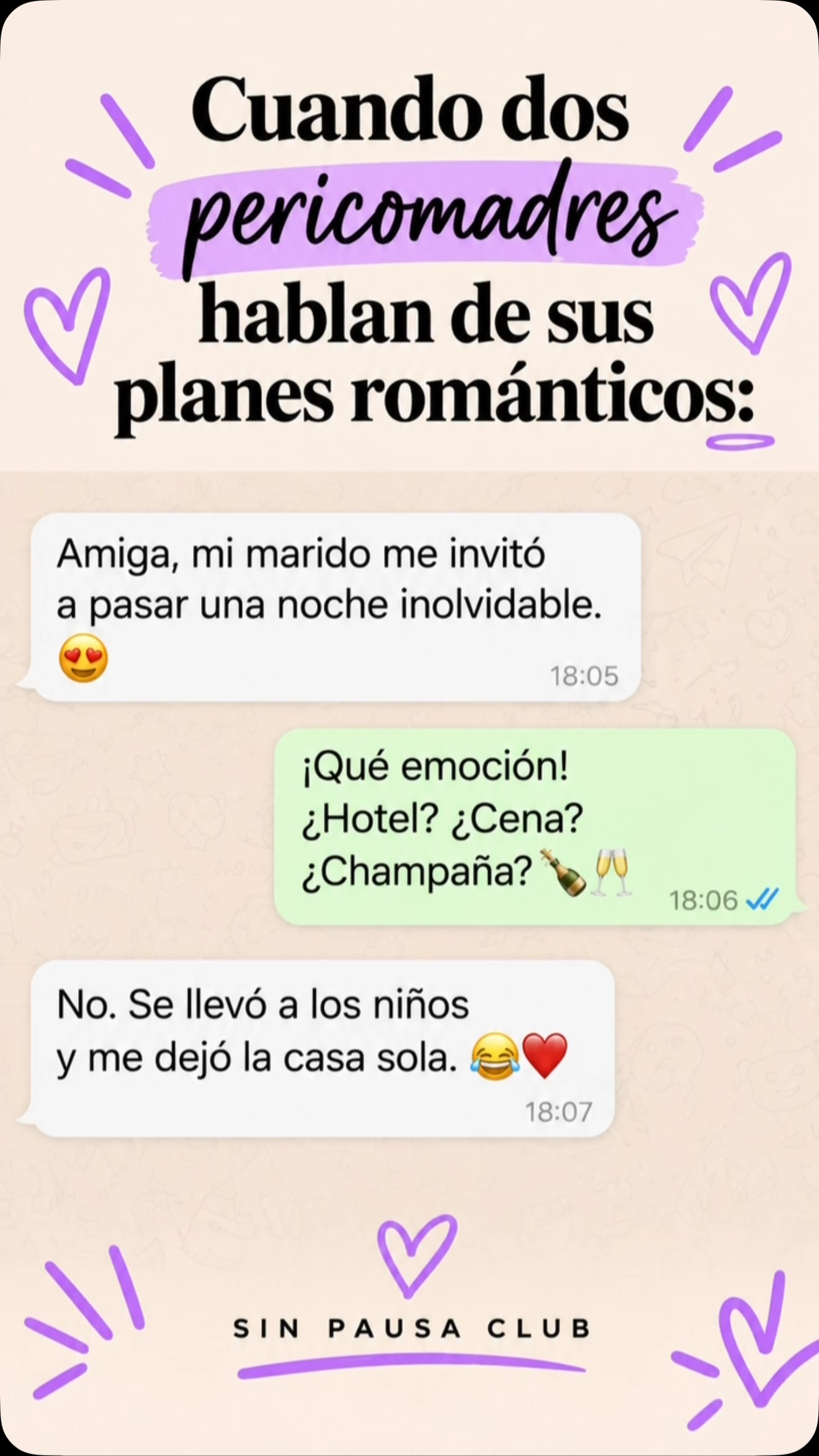 😂💜 ¡PERICOMADRES, ESTO SÍ ES ROMANCE!

A estas alturas de la vida, una noche inolvidable no necesita hotel, champaña ni pétalos de rosa… ¡NECESITA UNA CASA VACÍA! 🏠🤣

Porque el silencio, la paz y el control remoto para una sola… ¡eso sí es lujo! 🍷

😂 Confiesa, pericomadre: ¿cuál sería tu noche romántica PERFECTA?

💜 Comenta CLUB y te mando por privado la invitación para que te unas a nuestra comunidad de pericomadres. ¡Aquí nos reímos de todo y hablamos sin filtro!

#Pericomadres #SinPausaClub #SoyChicanol #HumorDeMujeres #HumorDePareja ViernesDeHumor Mujeres40Plus